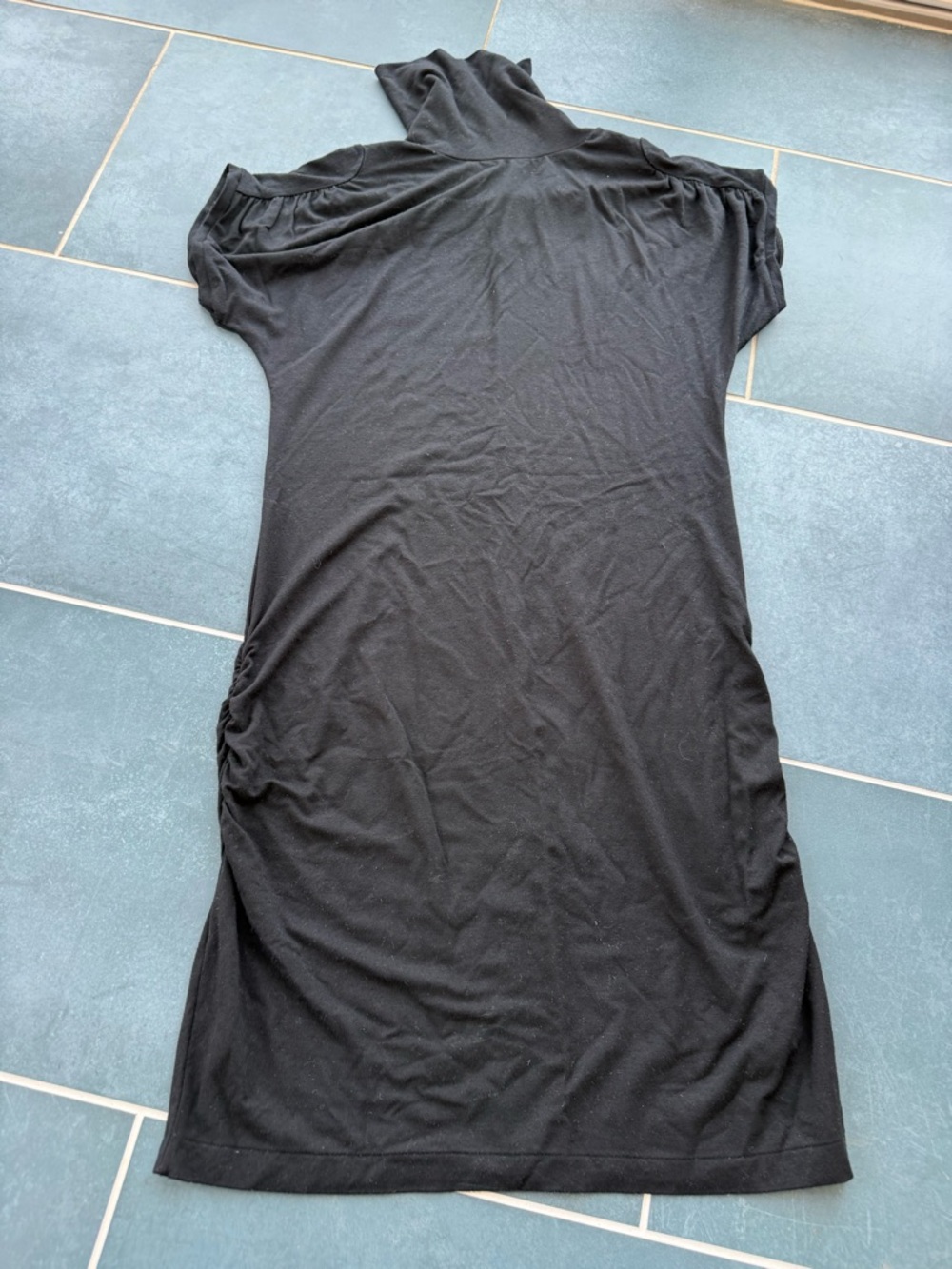 United Colors Of Benetton Black Short Sleeve Draped Knit Dress